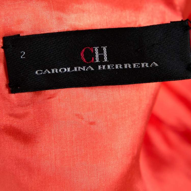 Pre Owned CH Carolina Herrera Orange Floral Jacquard Sheath Dress S