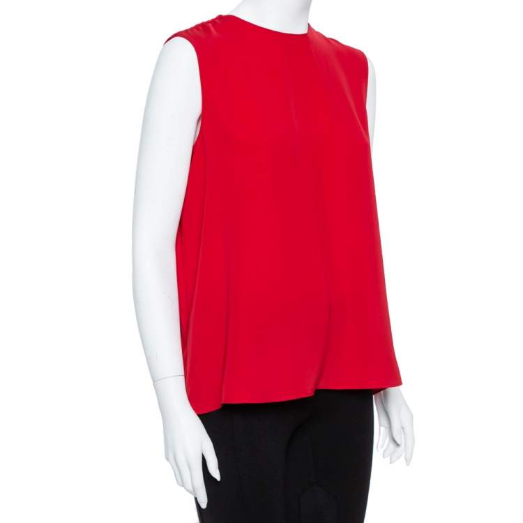 Pre Owned CH Carolina Herrera Red Plisse Back Sleeveless Blouse M