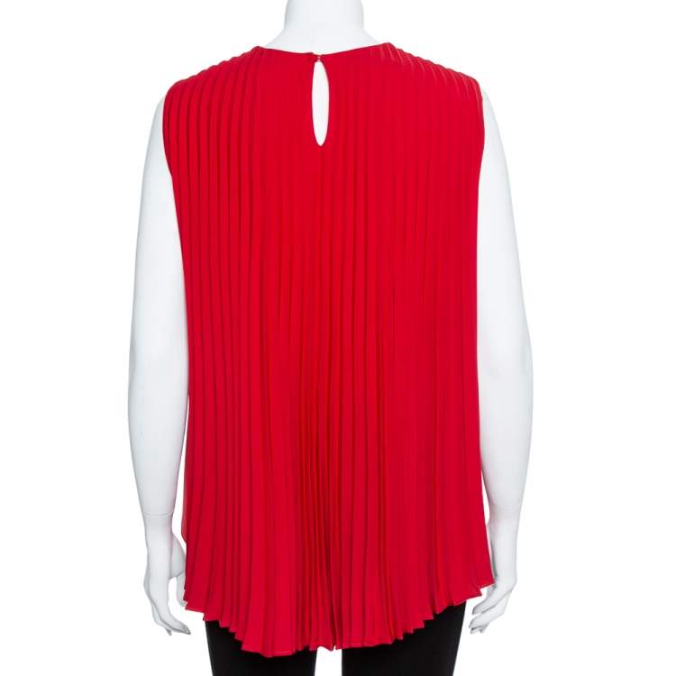 Pre Owned CH Carolina Herrera Red Plisse Back Sleeveless Blouse M