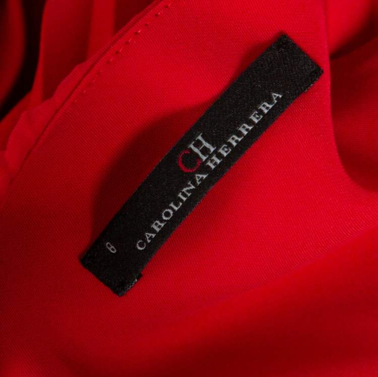 Pre Owned CH Carolina Herrera Red Plisse Back Sleeveless Blouse M