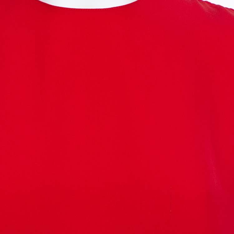 Pre Owned CH Carolina Herrera Red Plisse Back Sleeveless Blouse M