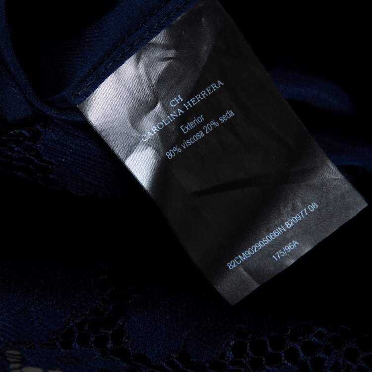 مملوكة مسبقًا CH Carolina Herrera Navy Blue Lace Flounce Hem Midi Dress M