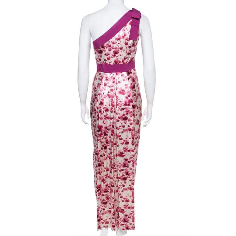 مملوكة مسبقًا CH Carolina Herrera Floral Print Silk Satin One Shoulder Maxi Dress S