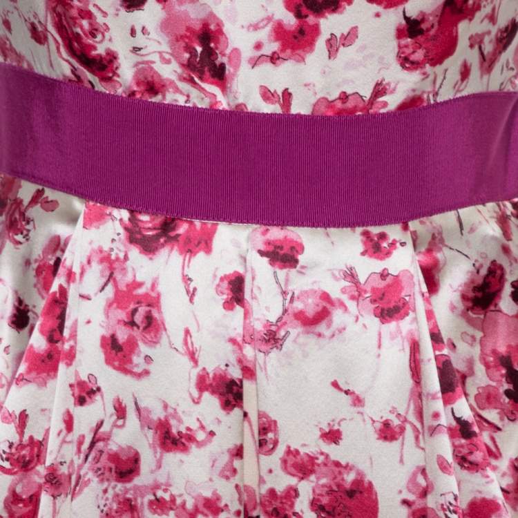 مملوكة مسبقًا CH Carolina Herrera Floral Print Silk Satin One Shoulder Maxi Dress S