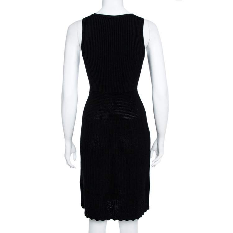 Pre Owned CH Carolina Herrera Black Rib Knit Scoop Neck Fit & Flare Dress S