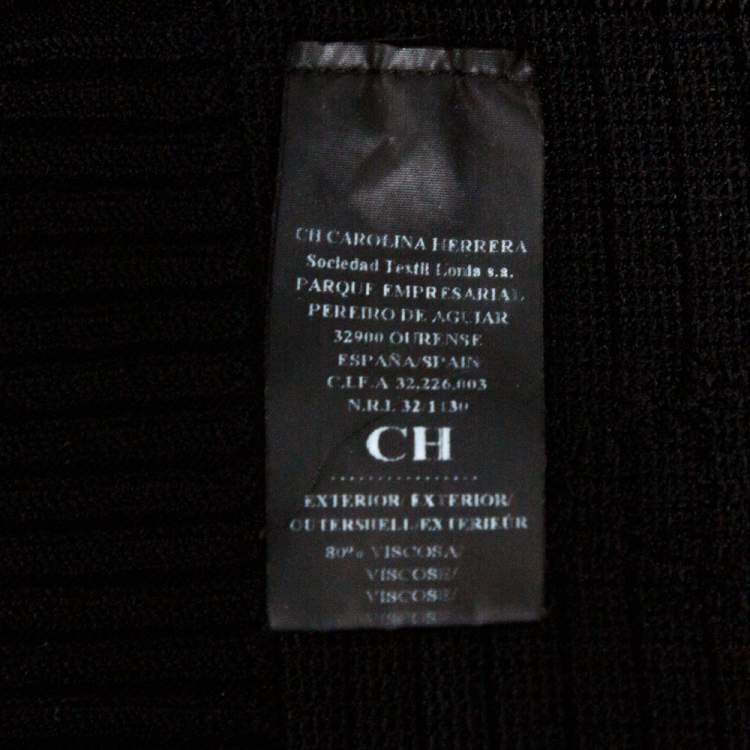 Pre Owned CH Carolina Herrera Black Rib Knit Scoop Neck Fit & Flare Dress S