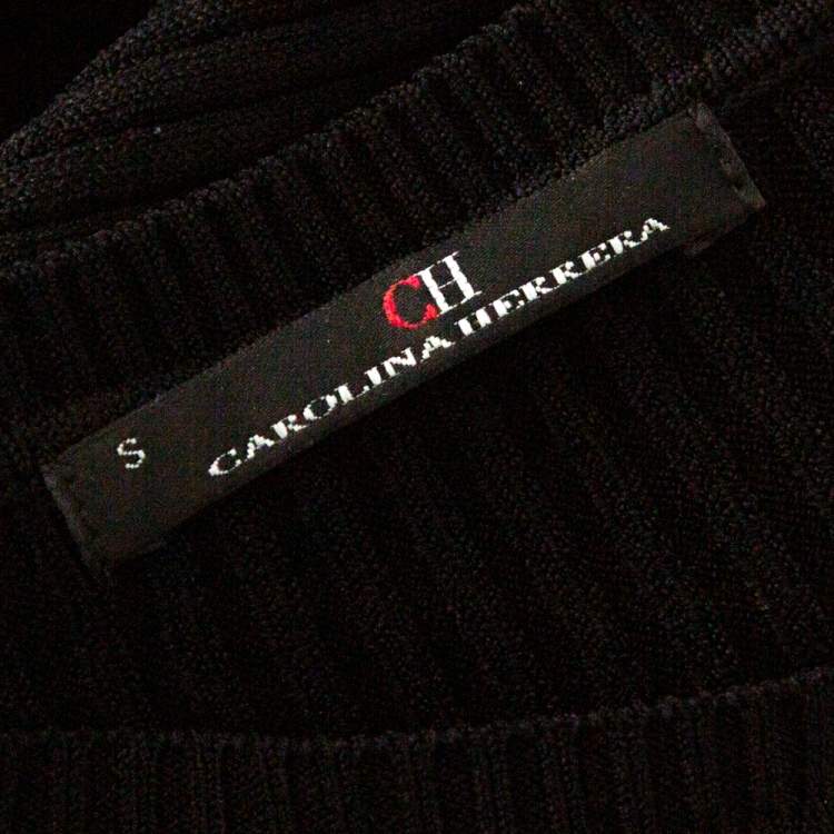 Pre Owned CH Carolina Herrera Black Rib Knit Scoop Neck Fit & Flare Dress S