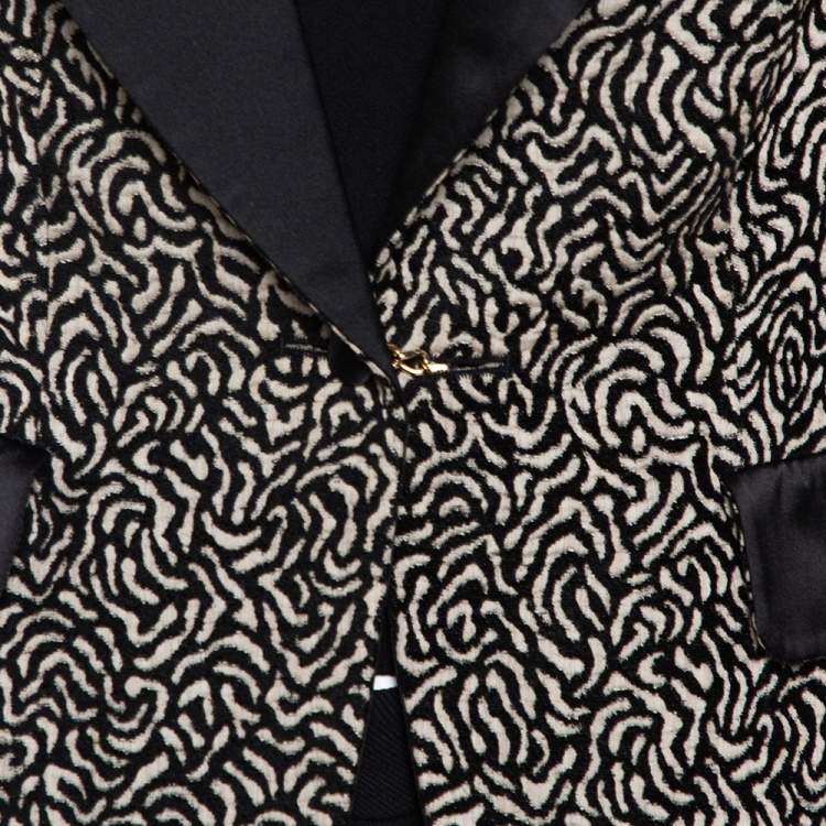 Pre Owned CH Carolina Herrera Monochrome Embossed Jacquard Satin Blazer & Skirt Set L