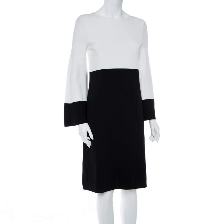Pre Owned CH Carolina Herrera Monochrome Knit Bell Sleeve Dress S