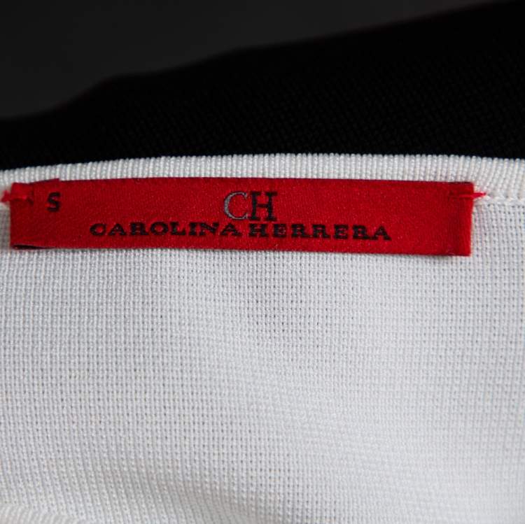 Pre Owned CH Carolina Herrera Monochrome Knit Bell Sleeve Dress S