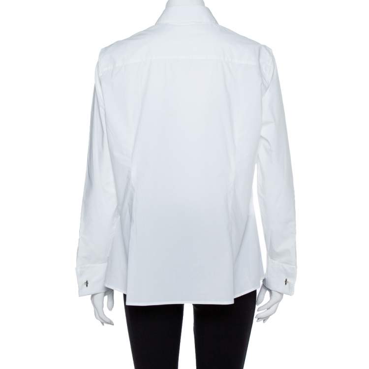 مملوكة مسبقًا CH Carolina Herrera White Cotton Cuff Link Detail Shirt L