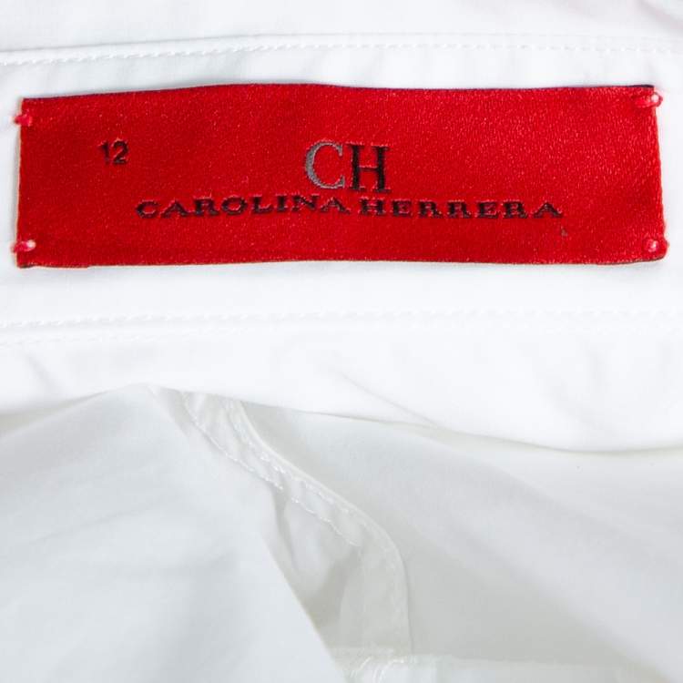 مملوكة مسبقًا CH Carolina Herrera White Cotton Cuff Link Detail Shirt L