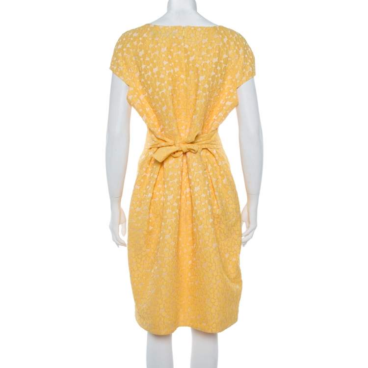 Pre Owned CH Carolina Herrera Yellow Floral Jacquard Sheath Dress XL