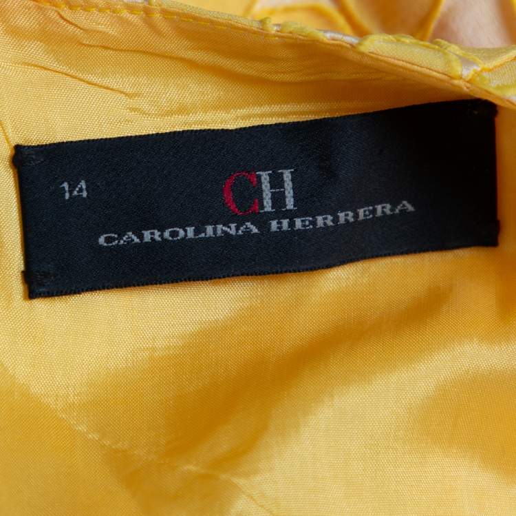 Pre Owned CH Carolina Herrera Yellow Floral Jacquard Sheath Dress XL