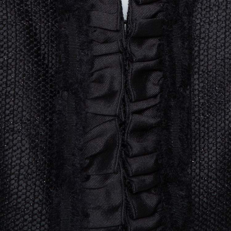 Pre Owned CH Carolina Herrera Black Lurex Cotton Blend Ruffle Detail Jacket L
