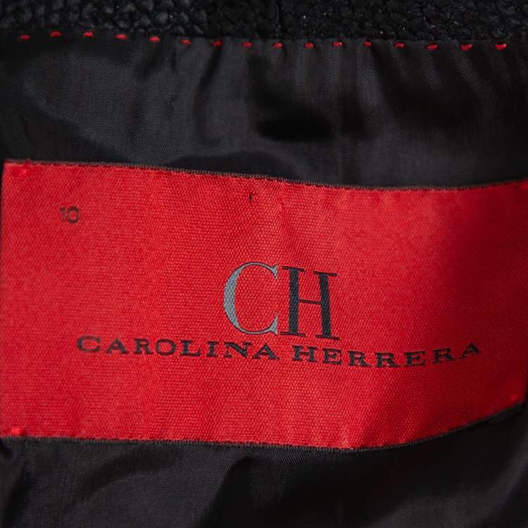 Pre Owned CH Carolina Herrera Black Lurex Cotton Blend Ruffle Detail Jacket L