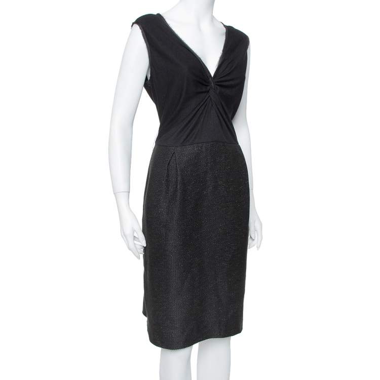 Pre Owned CH Carolina Herrera Black Lurex Tweed Knot Detail Midi Dress XL