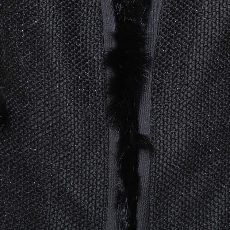 مملوكة مسبقًا CH Carolina Herrera Black Lurex Tweed Faux Fur Detail Jacket L