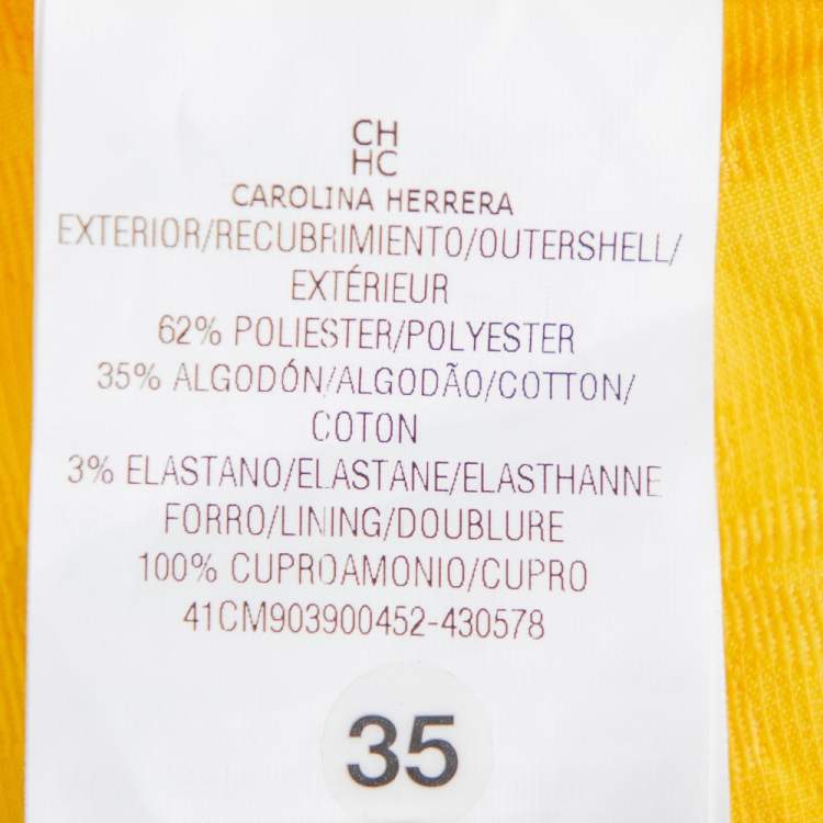 Pre Owned CH Carolina Herrera Yellow Embossed Jacquard Pleated Sleeveless Midi Dress M