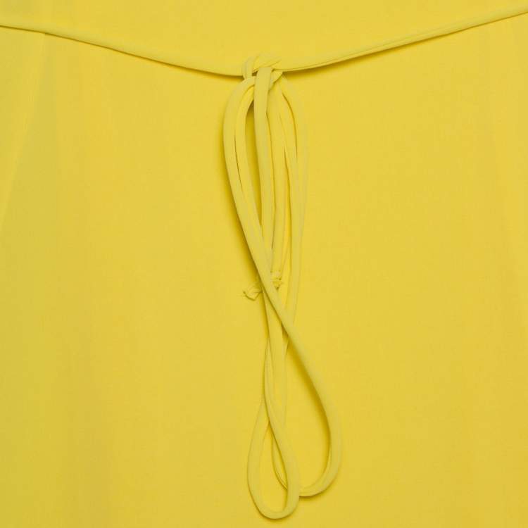 Pre Owned CH Carolina Herrera Yellow Crepe Sleeveless Belted Maxi Dress S