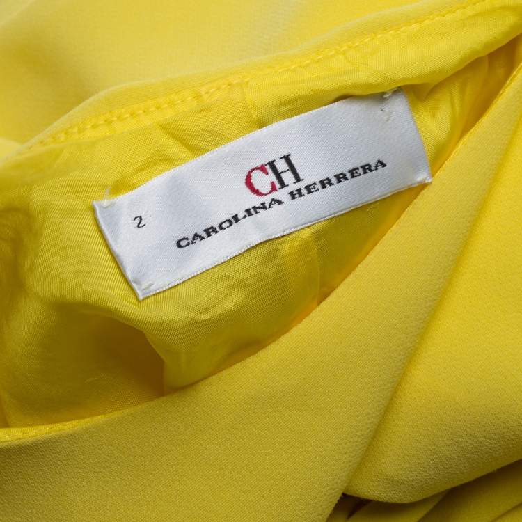Pre Owned CH Carolina Herrera Yellow Crepe Sleeveless Belted Maxi Dress S