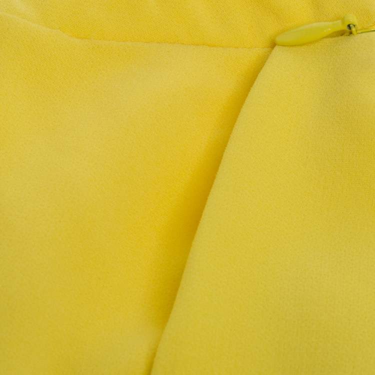 Pre Owned CH Carolina Herrera Yellow Crepe Sleeveless Belted Maxi Dress S