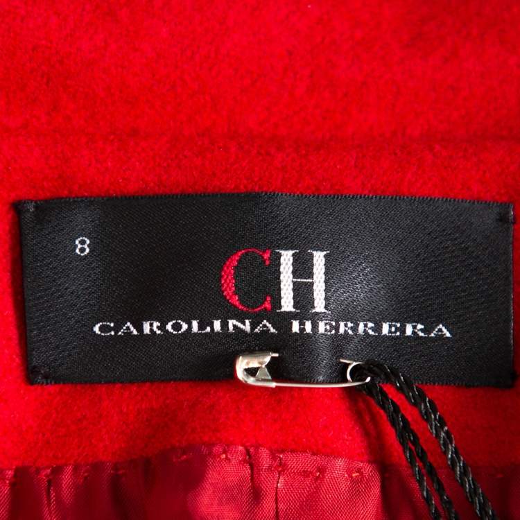 Pre Owned CH Carolina Herrera Red Wool Neck Scarf Detail Jacket M