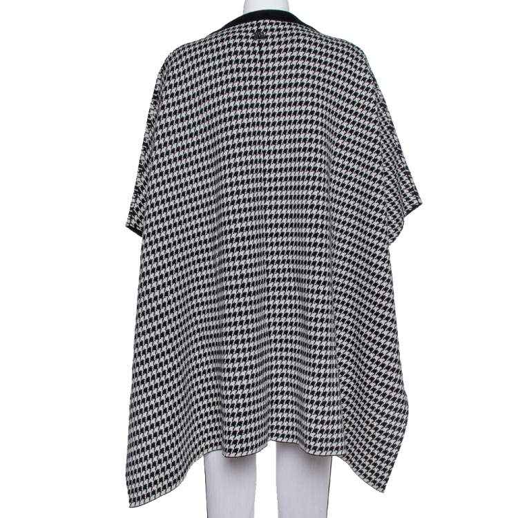 Pre Owned CH Carolina Herrera Monochrome Wool & Silk Houndstooth Cape Jacket M