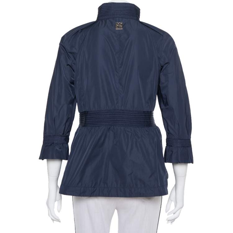 Pre Owned CH Carolina Herrera Navy Blue Synthetic Zip Front Peplum Jacket S