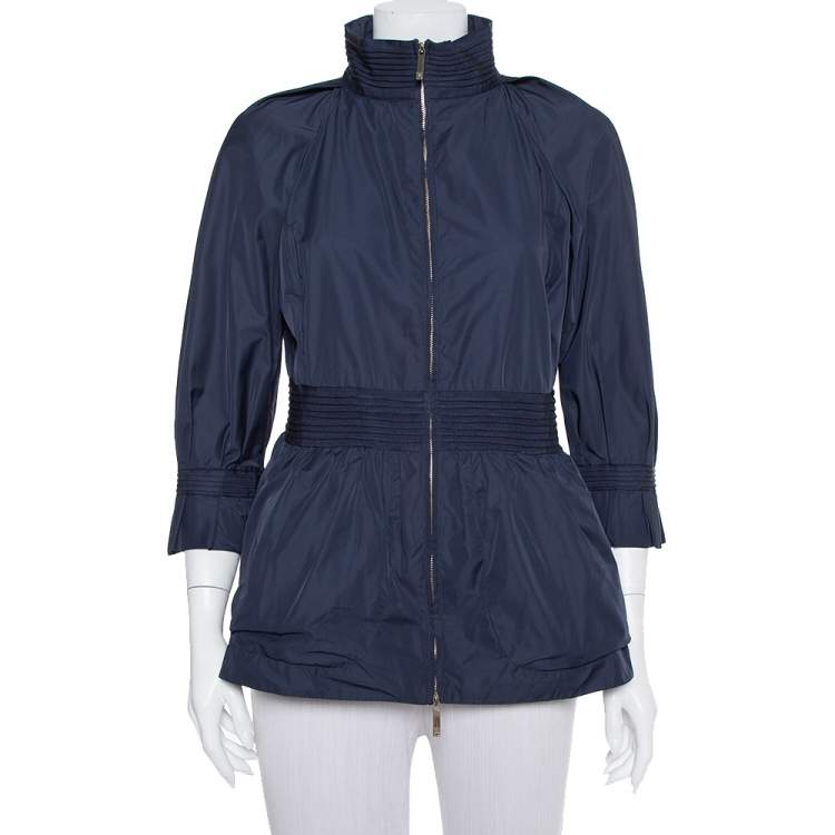 CH Carolina Herrera Navy Blue Synthetic Zip Front Peplum Jacket S