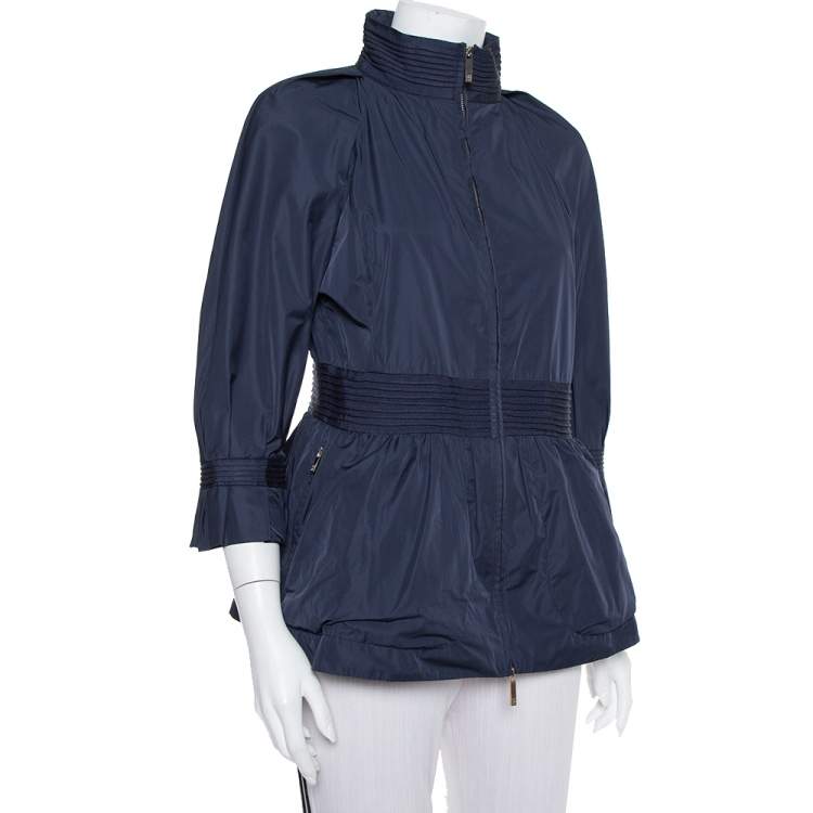 Pre Owned CH Carolina Herrera Navy Blue Synthetic Zip Front Peplum Jacket S