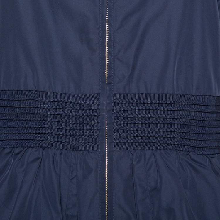 Pre Owned CH Carolina Herrera Navy Blue Synthetic Zip Front Peplum Jacket S
