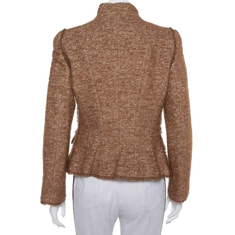 Pre Owned CH Carolina Herrera Brown Wool Stand Collar Button Front Jacket M
