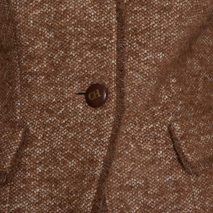 Pre Owned CH Carolina Herrera Brown Wool Stand Collar Button Front Jacket M