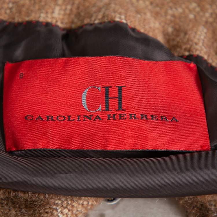 Pre Owned CH Carolina Herrera Brown Wool Stand Collar Button Front Jacket M