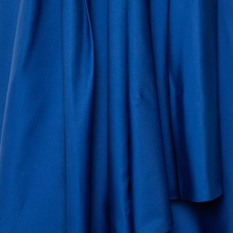 Pre Owned CH Carolina Herrera Royal Blue Taffeta Pleated Front Detail Asymmetric Hem Maxi Skirt S
