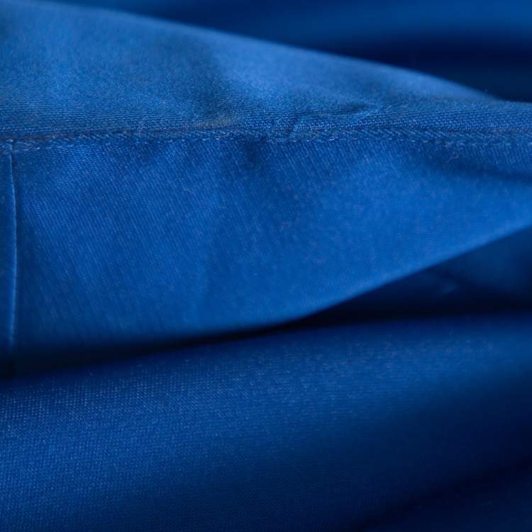 Pre Owned CH Carolina Herrera Royal Blue Taffeta Pleated Front Detail Asymmetric Hem Maxi Skirt S