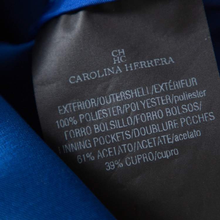 Pre Owned CH Carolina Herrera Royal Blue Taffeta Pleated Front Detail Asymmetric Hem Maxi Skirt S