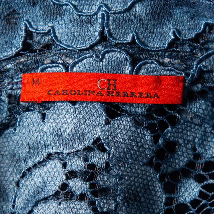 Pre Owned CH Carolina Herrera Blue Lace & Denim Faded Effect Oversized Top M