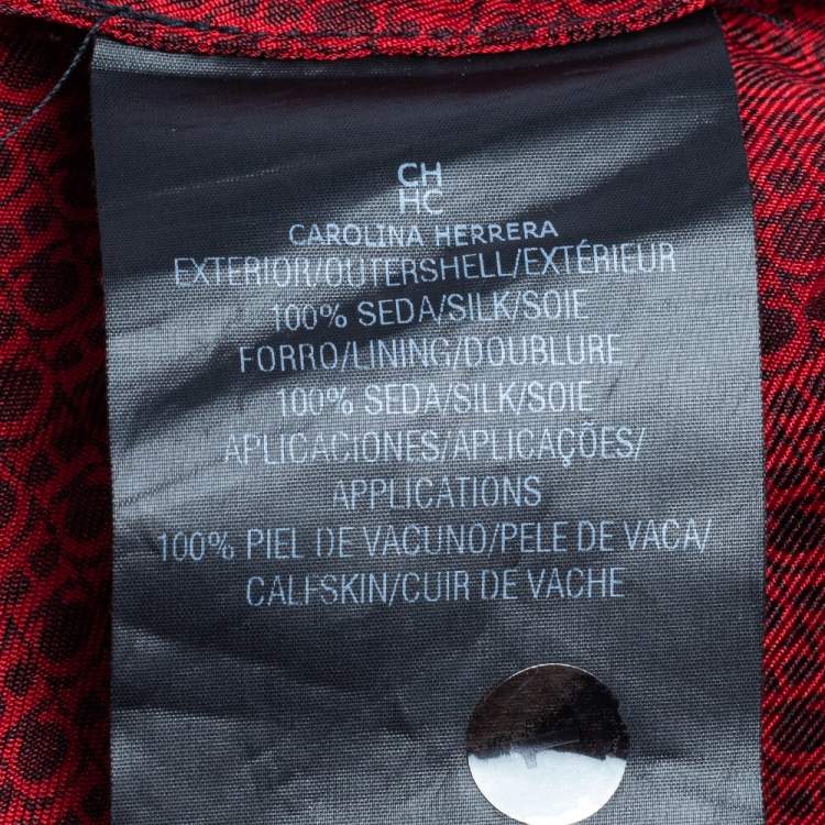 Pre Owned CH Carolina Herrera Burgundy Logo Printed Silk Neck Tie Detail Button Front Shirt Dress L