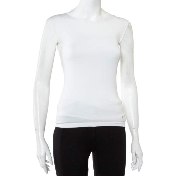 Pre Owned CH Carolina Herrera White Knit Sleeveless Top XS