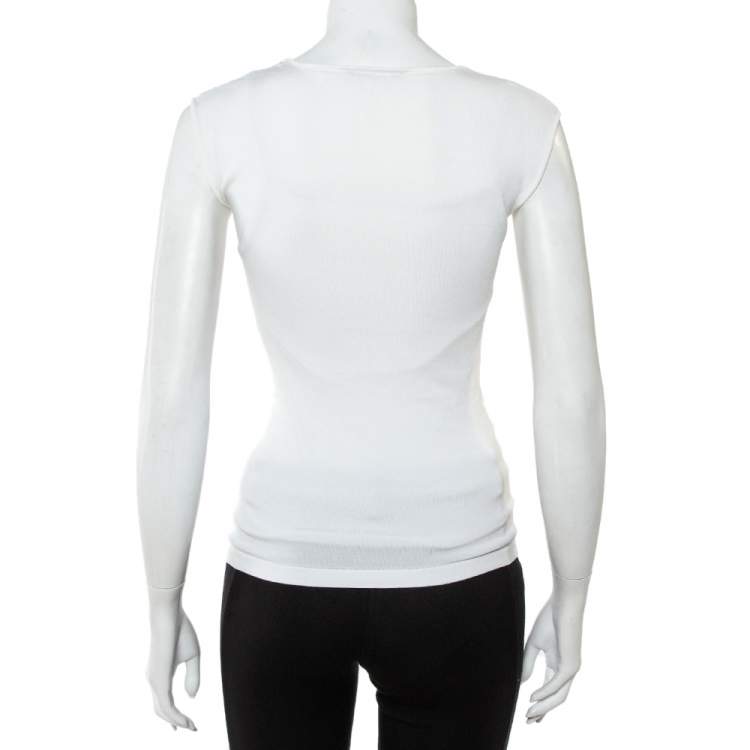 Pre Owned CH Carolina Herrera White Knit Sleeveless Top XS