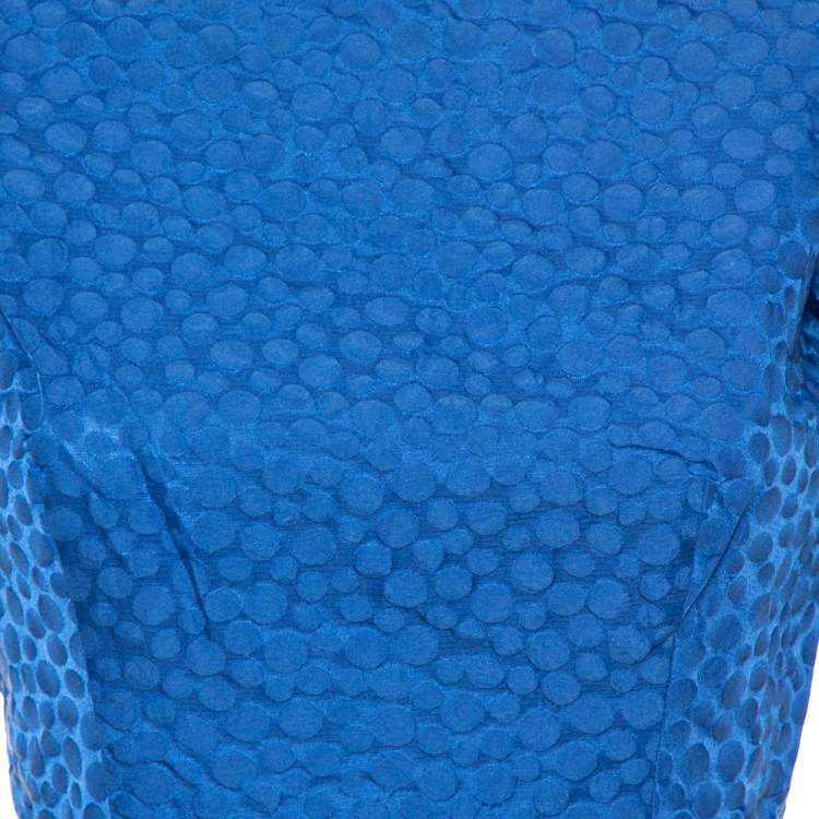 Pre Owned CH Carolina Herrera Blue Textured Cotton Sheath Dress S