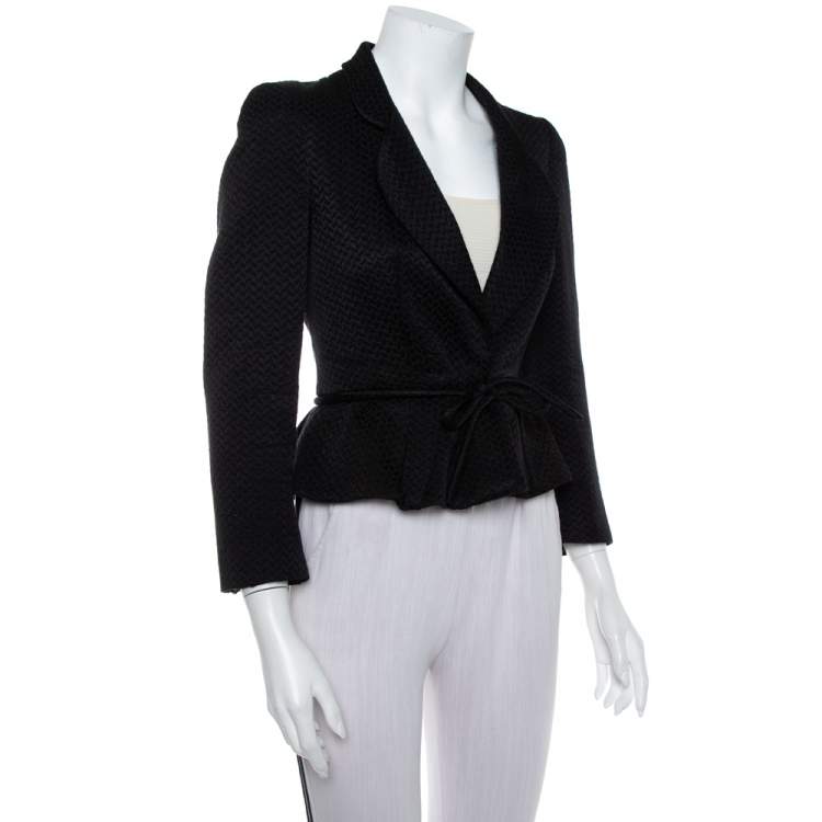 Pre Owned CH Carolina Herrera Black Jacquard Cotton Silk Peplum Blazer S