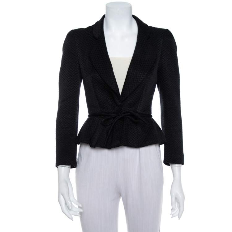 CH Carolina Herrera Black Jacquard Cotton Silk Peplum Blazer S CH