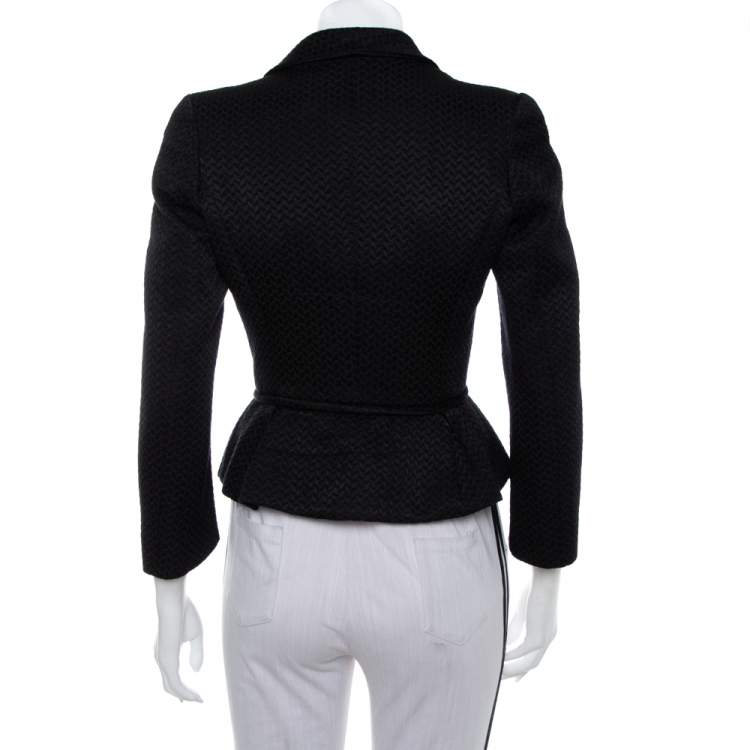 Pre Owned CH Carolina Herrera Black Jacquard Cotton Silk Peplum Blazer S
