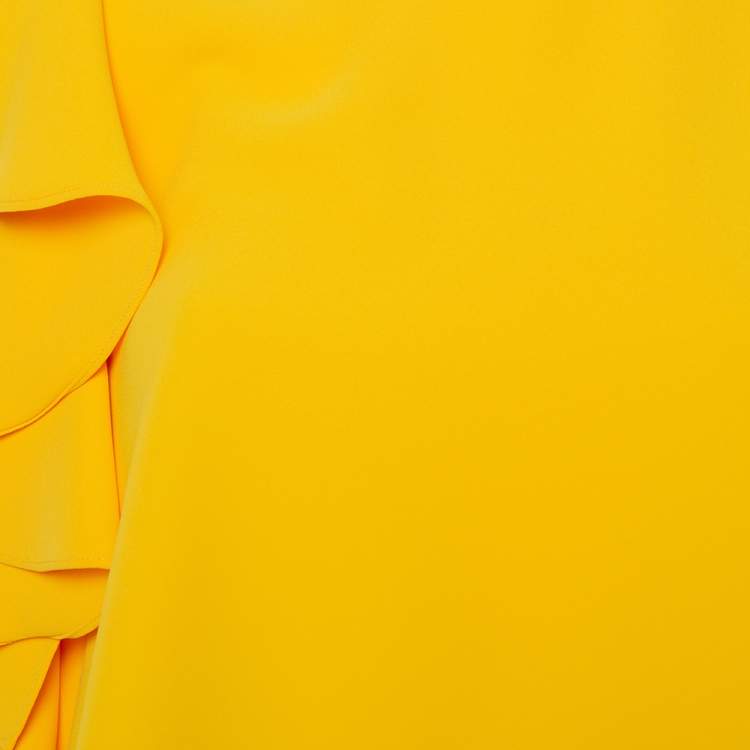 Pre Owned CH Carolina Herrera Yellow Crepe Ruffled Sleeveless Top M