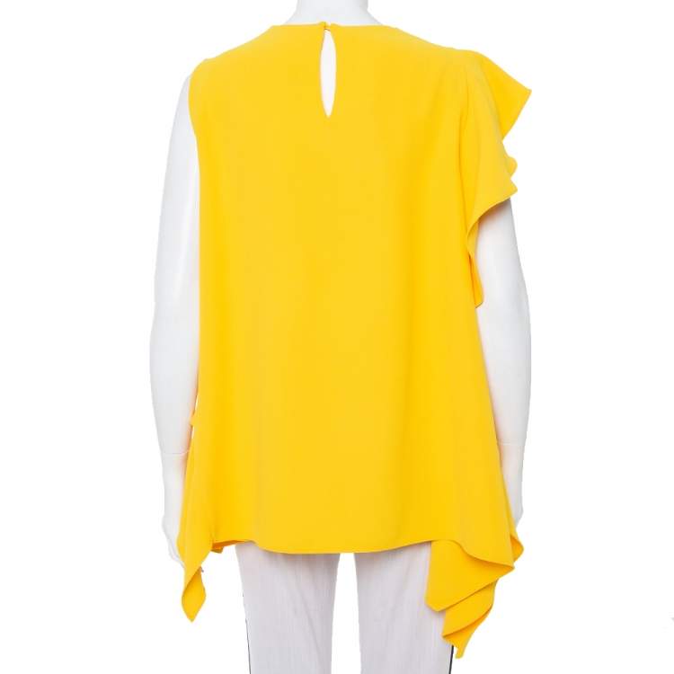 Pre Owned CH Carolina Herrera Yellow Crepe Ruffled Sleeveless Top M