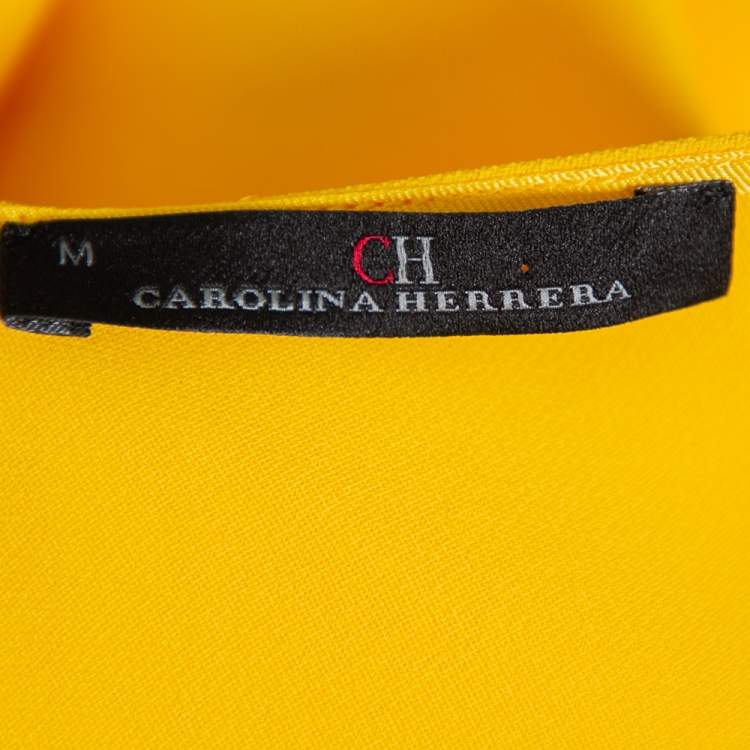 Pre Owned CH Carolina Herrera Yellow Crepe Ruffled Sleeveless Top M
