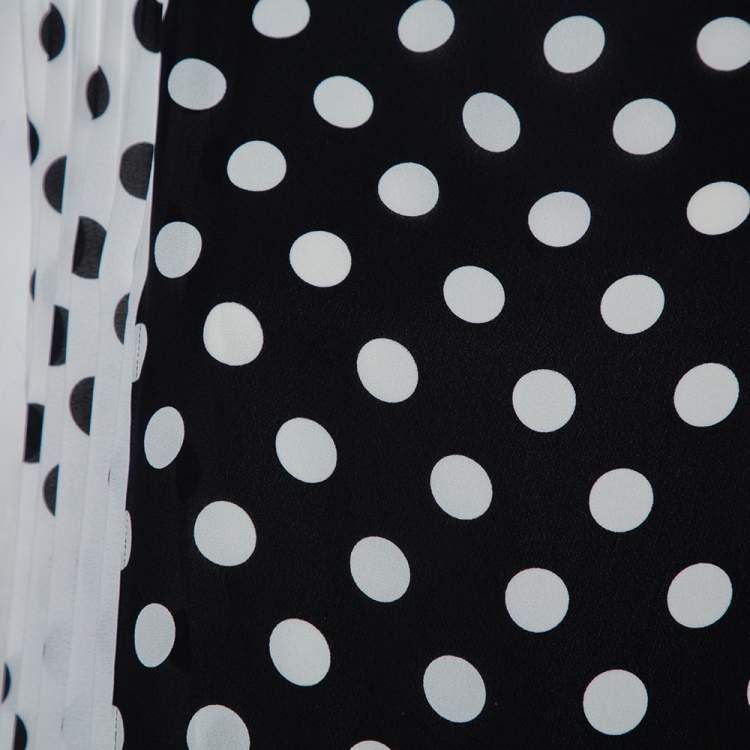 Pre Owned CH Carolina Herrera Monochrome Polka Dot Printed Chiffon Pleated Sleeveless Top L